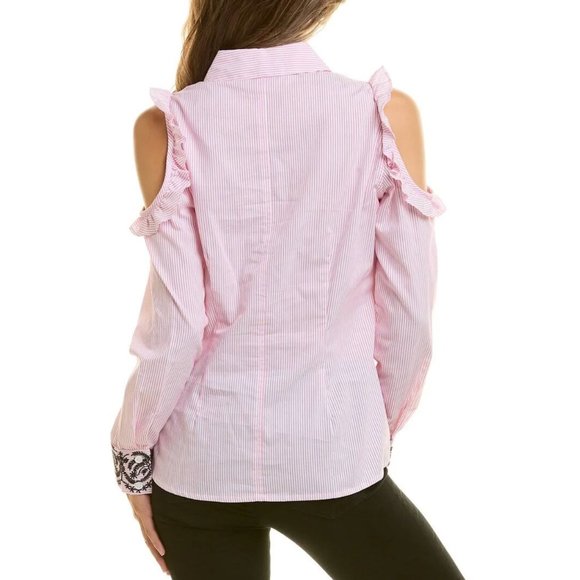 Nanette Lepore Ruffle Cold Shoulder button up shirt szM - Picture 14 of 14